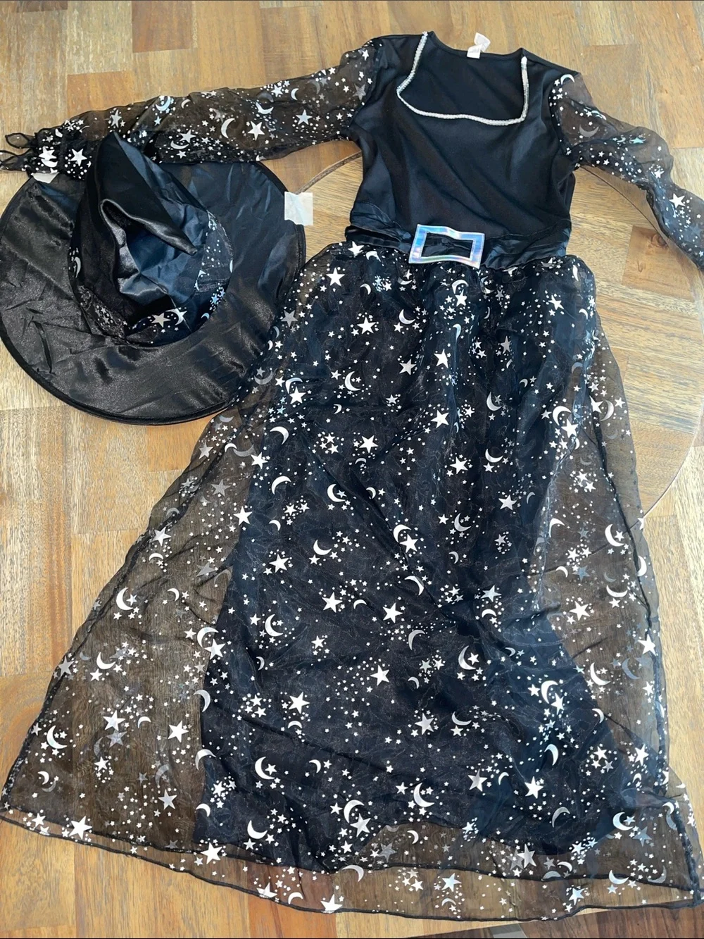 Girls Black Star & Moon Witch Costume Dress with Hat